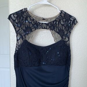 Women’s Navy blue formal sequin lace dress gown by Betsey and Adam size 16
